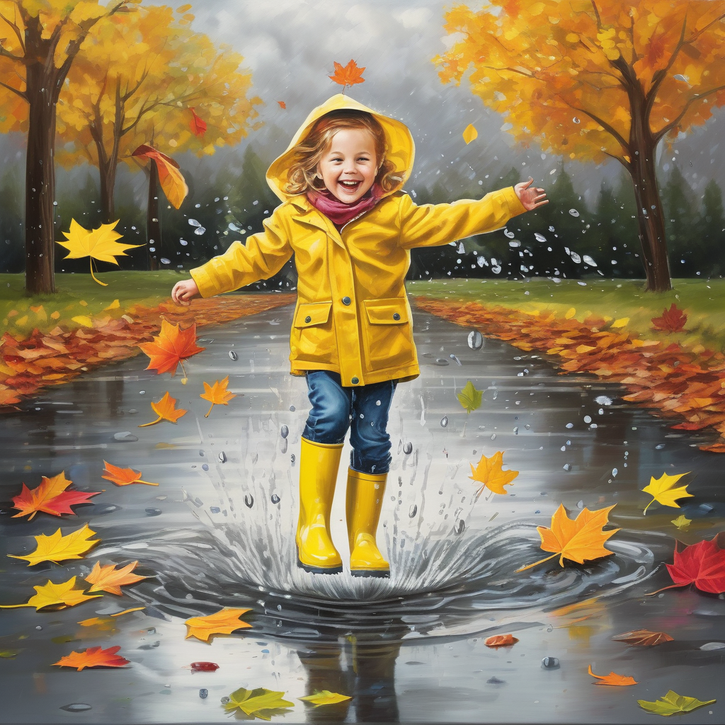 Ultra Realistic Photo Of A Child Jumping Into A Puddle With Joy