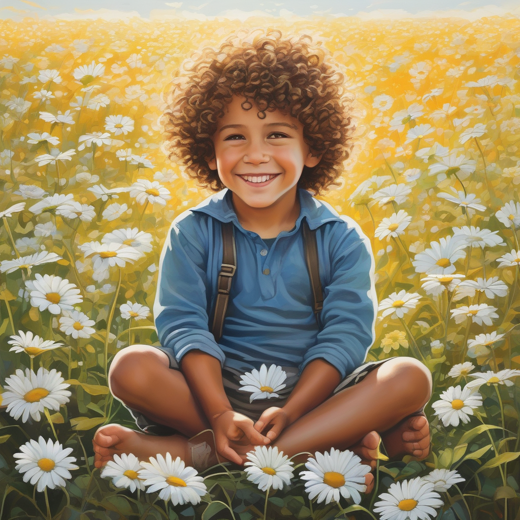 Ultra Realistic Photo Of A Child Sitting In A Field Full Of Daisies