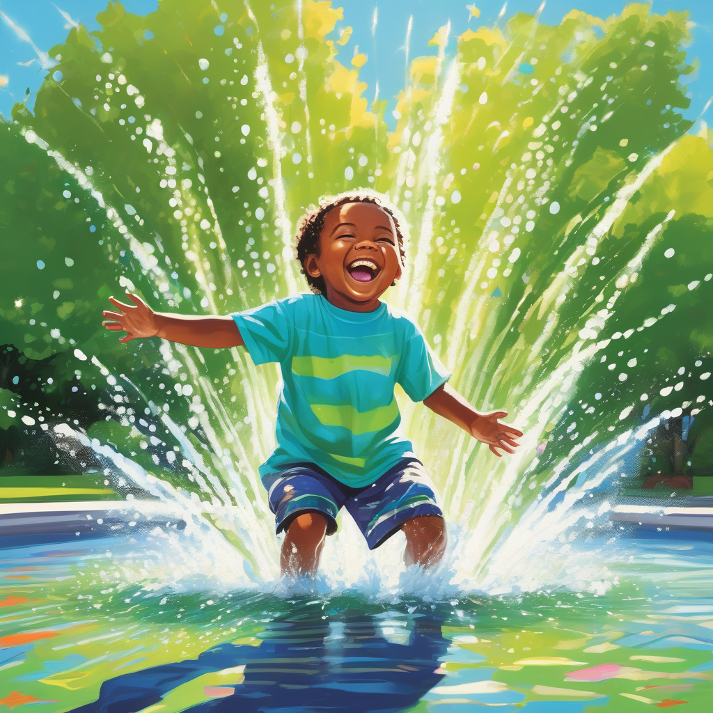 Ultra Realistic Photo Of A Child Splashing Water In A Fountain