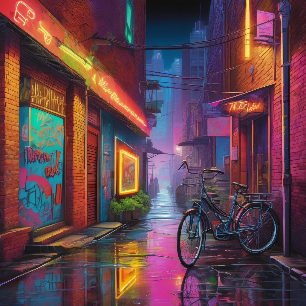 Ultra Realistic Photo Of A City Alley Glowing With Neon At Night