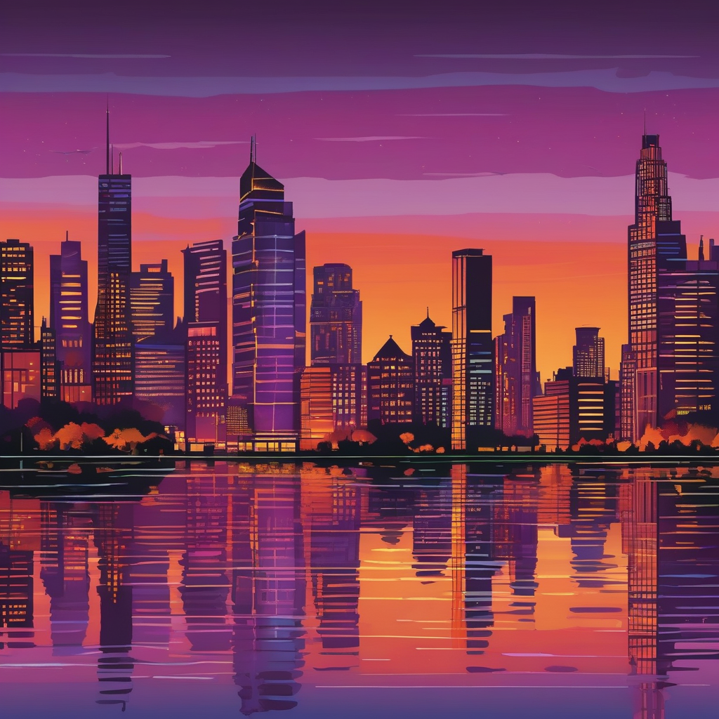 Ultra Realistic Photo Of A City Skyline Reflected In A Lake