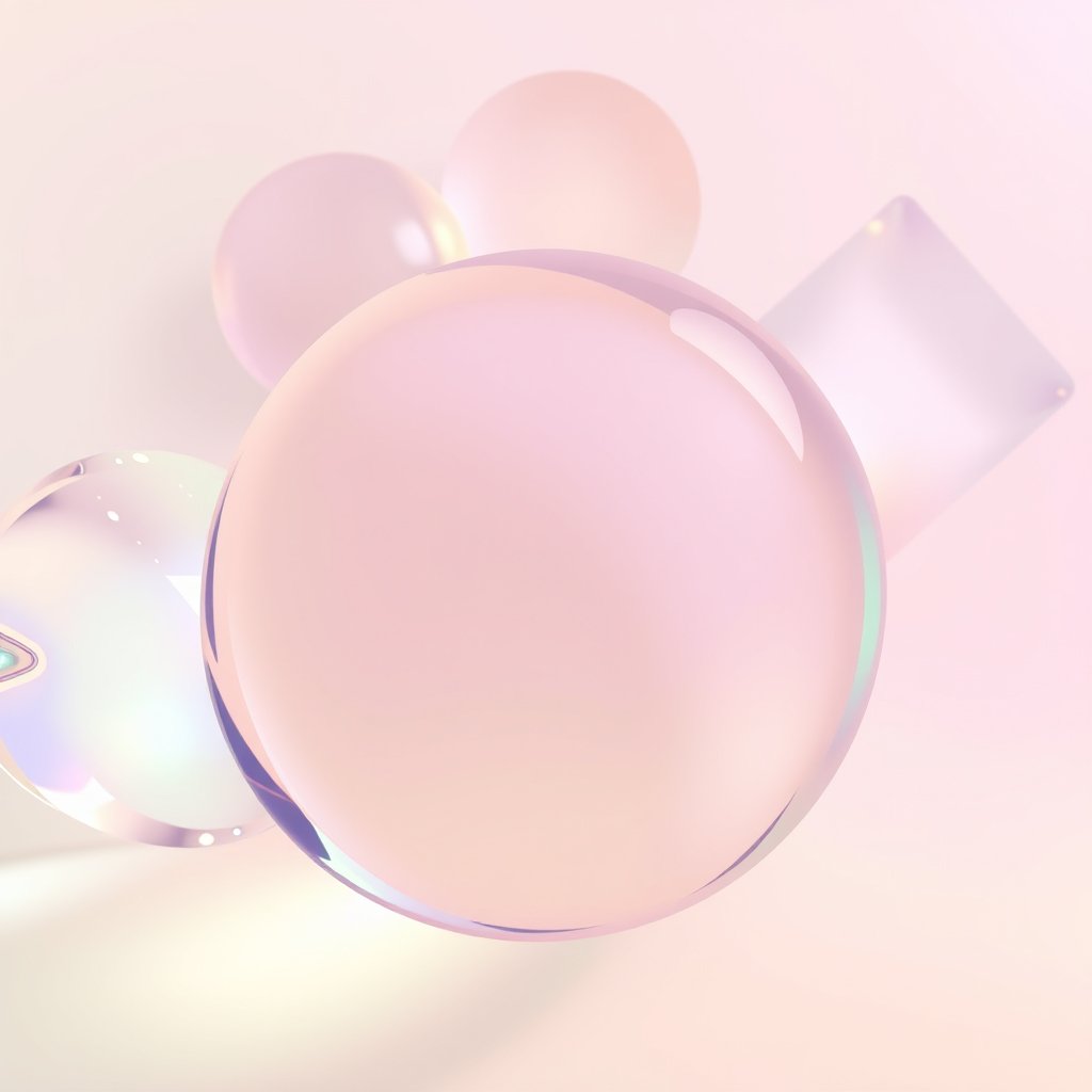 an abstract glass shapes with rainbow refraction, bright and airy, pastel tones, dreamy aesthetic