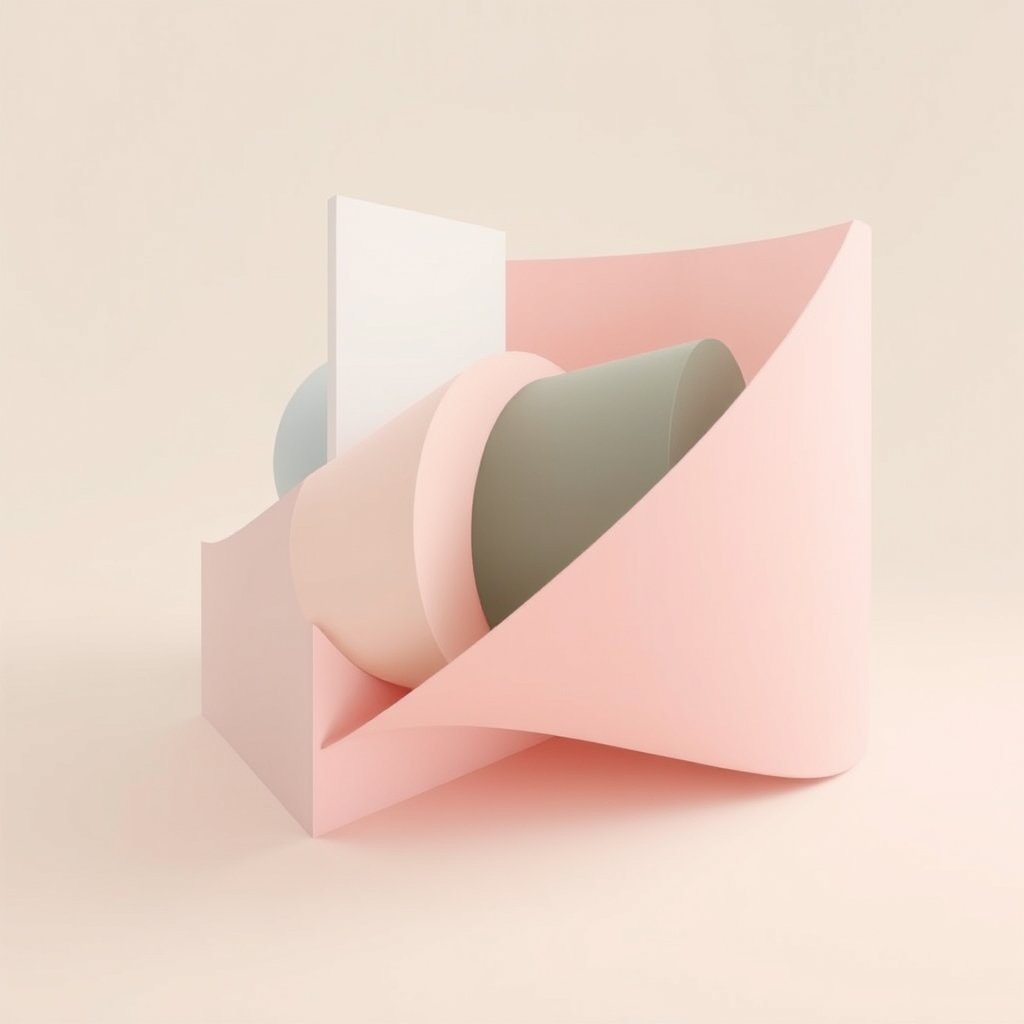 an abstract 3d render of geometric shapes in pastel colors, minimalist composition, clean background, elegant