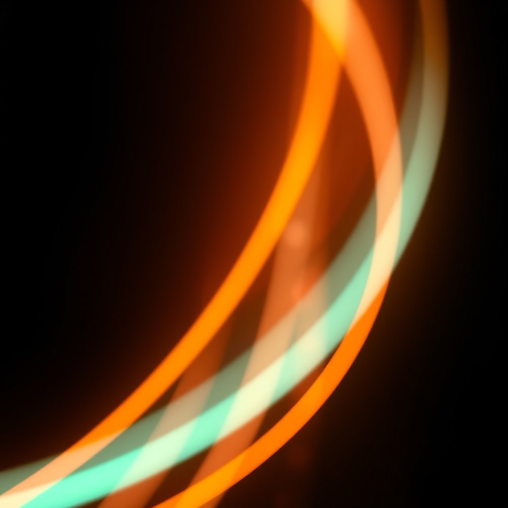 an abstract neon light trails on black background, soft natural light, shallow depth of field, bokeh
