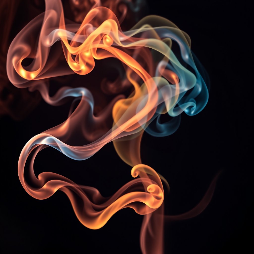 colorful smoke swirls on a dark background, highly detailed, 8k, professional photography, sharp focus