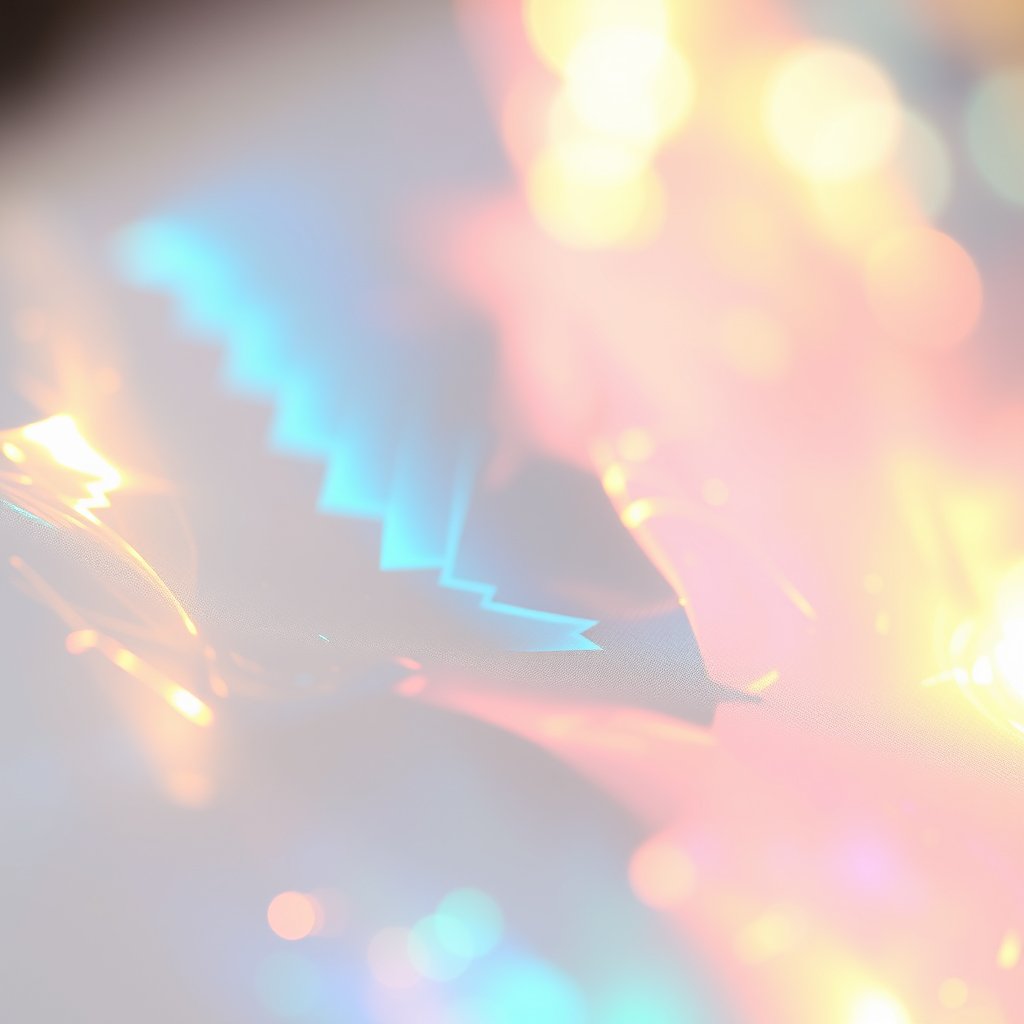 a holographic iridescent texture with light reflections, soft natural light, shallow depth of field, bokeh