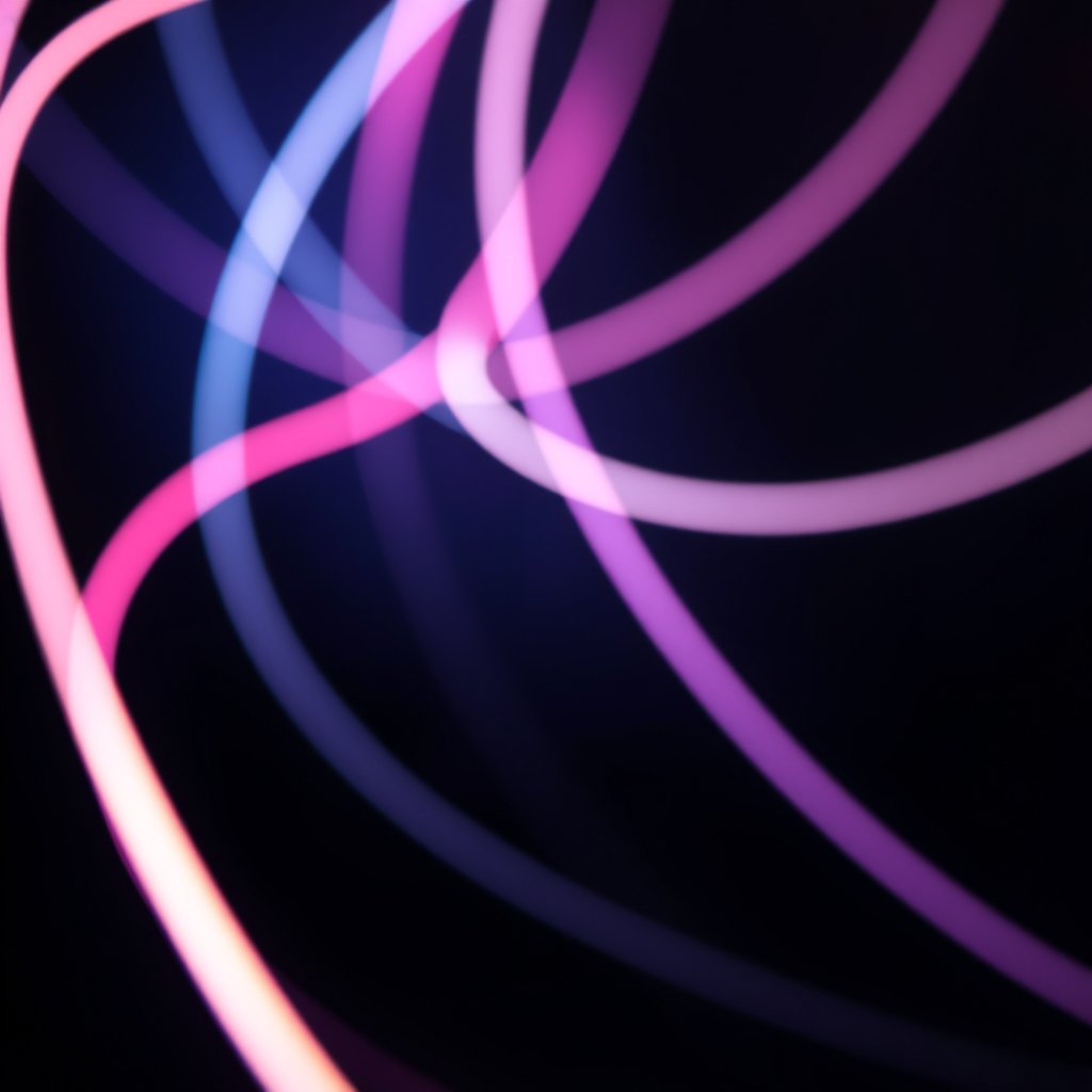 an abstract neon light trails on black background, bright and airy, pastel tones, dreamy aesthetic