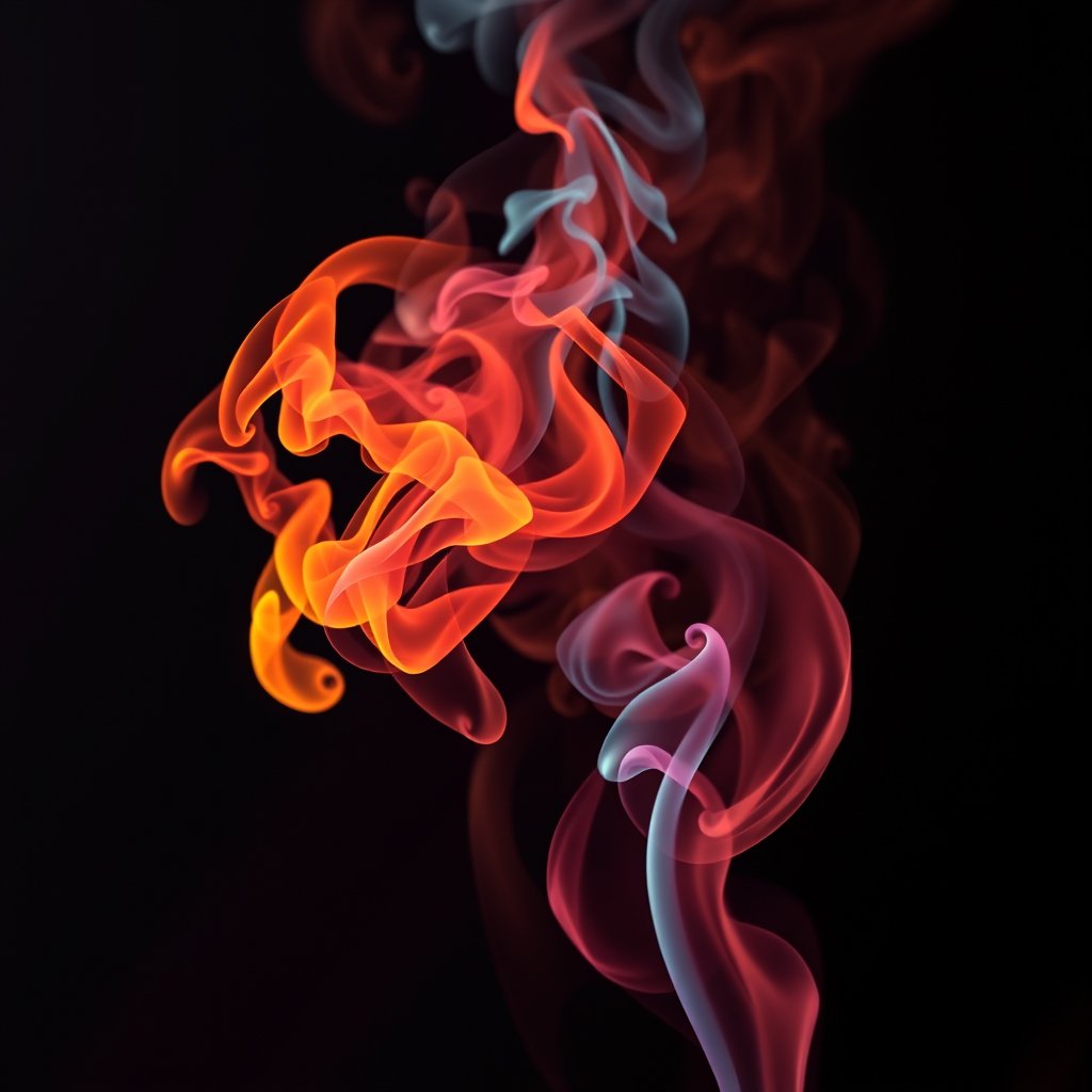 colorful smoke swirls on a dark background, ultra realistic, crisp details, studio quality