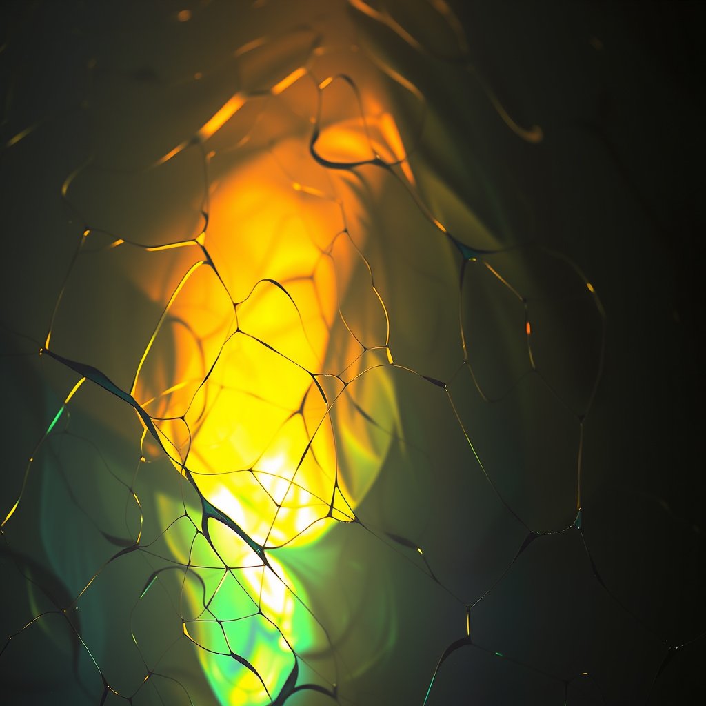 a holographic iridescent texture with light reflections, moody lighting, high contrast, fine art photography
