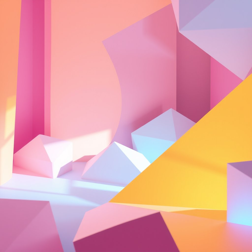 an abstract 3d render of geometric shapes in pastel colors, cinematic lighting, vibrant colors, dramatic atmosphere