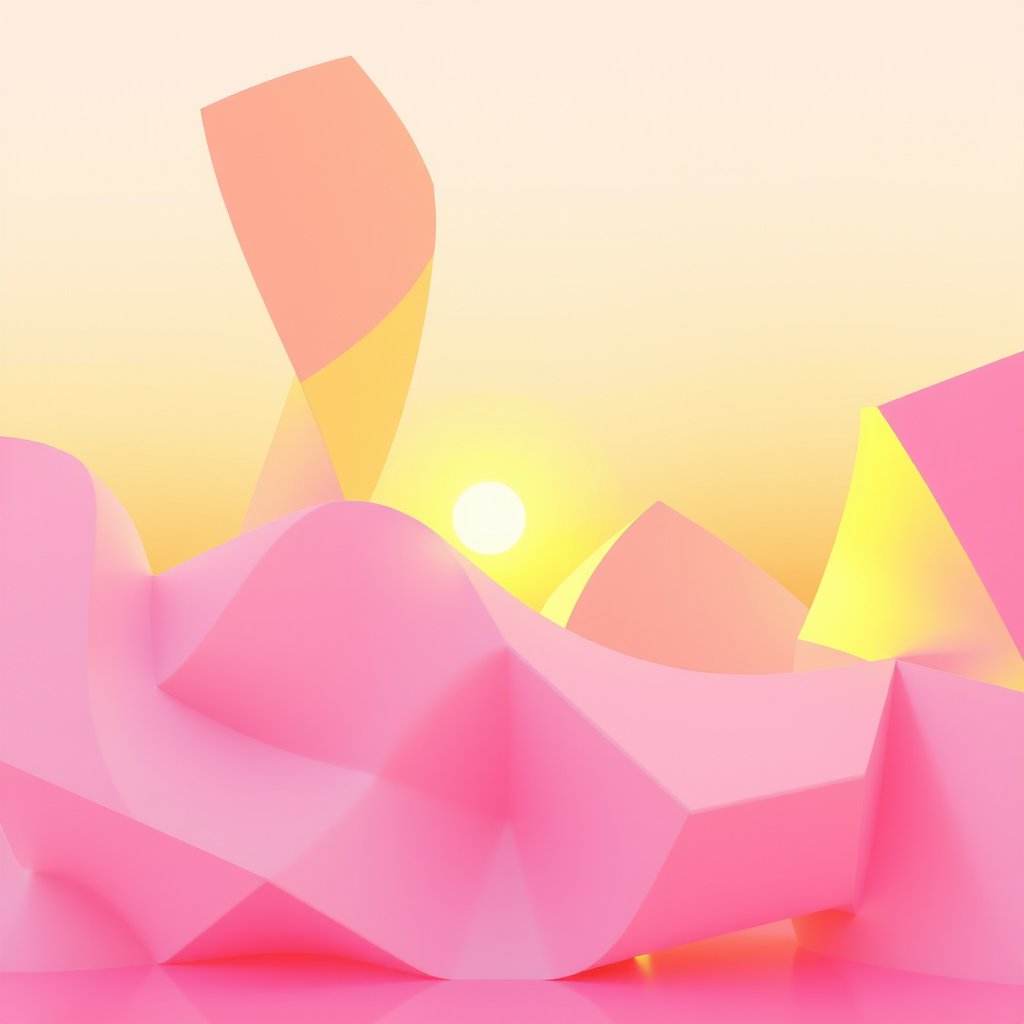 an abstract 3d render of geometric shapes in pastel colors, golden hour lighting, warm tones, atmospheric