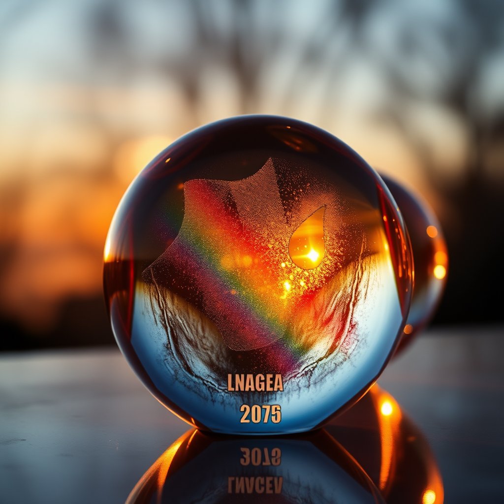 an abstract glass shapes with rainbow refraction, golden hour lighting, warm tones, atmospheric