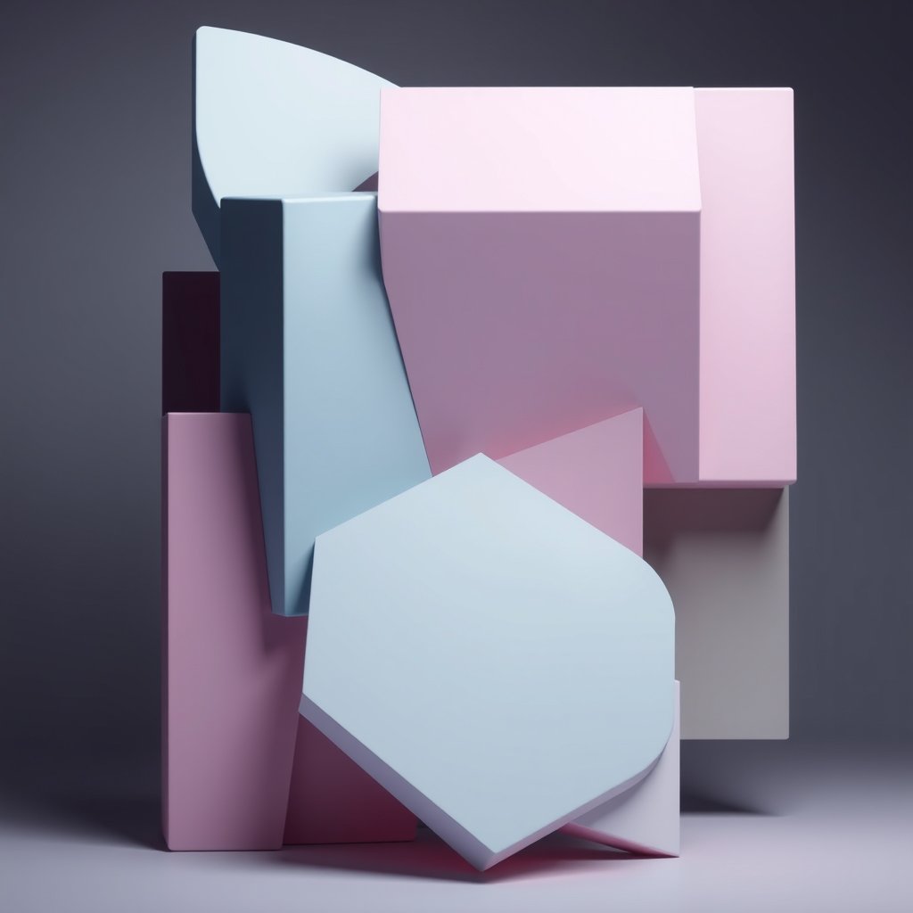 an abstract 3d render of geometric shapes in pastel colors, moody lighting, high contrast, fine art photography