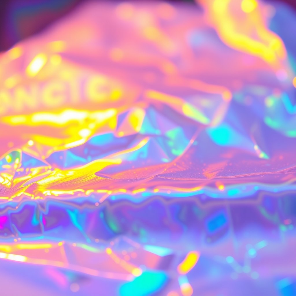 a holographic iridescent texture with light reflections, cinematic lighting, vibrant colors, dramatic atmosphere