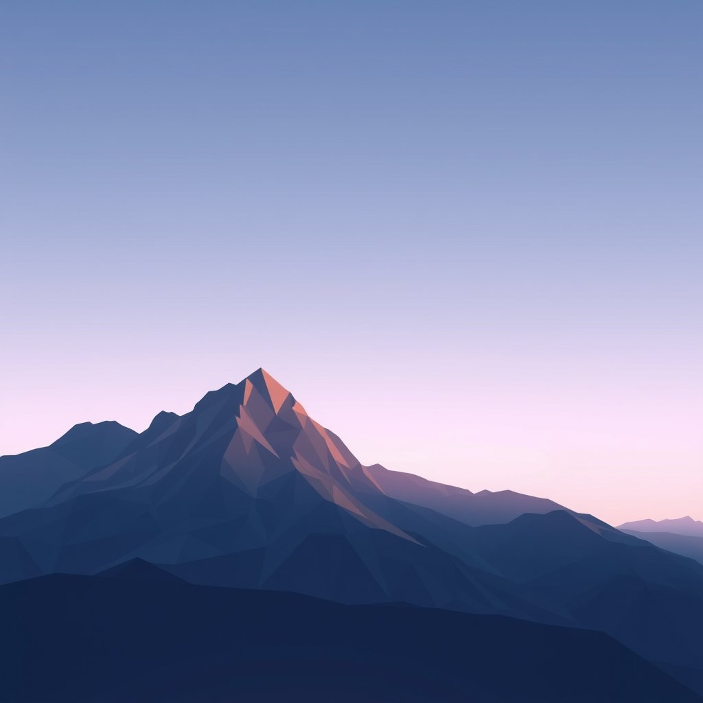 a low poly geometric mountain landscape, gradient sky, bright and airy, pastel tones, dreamy aesthetic
