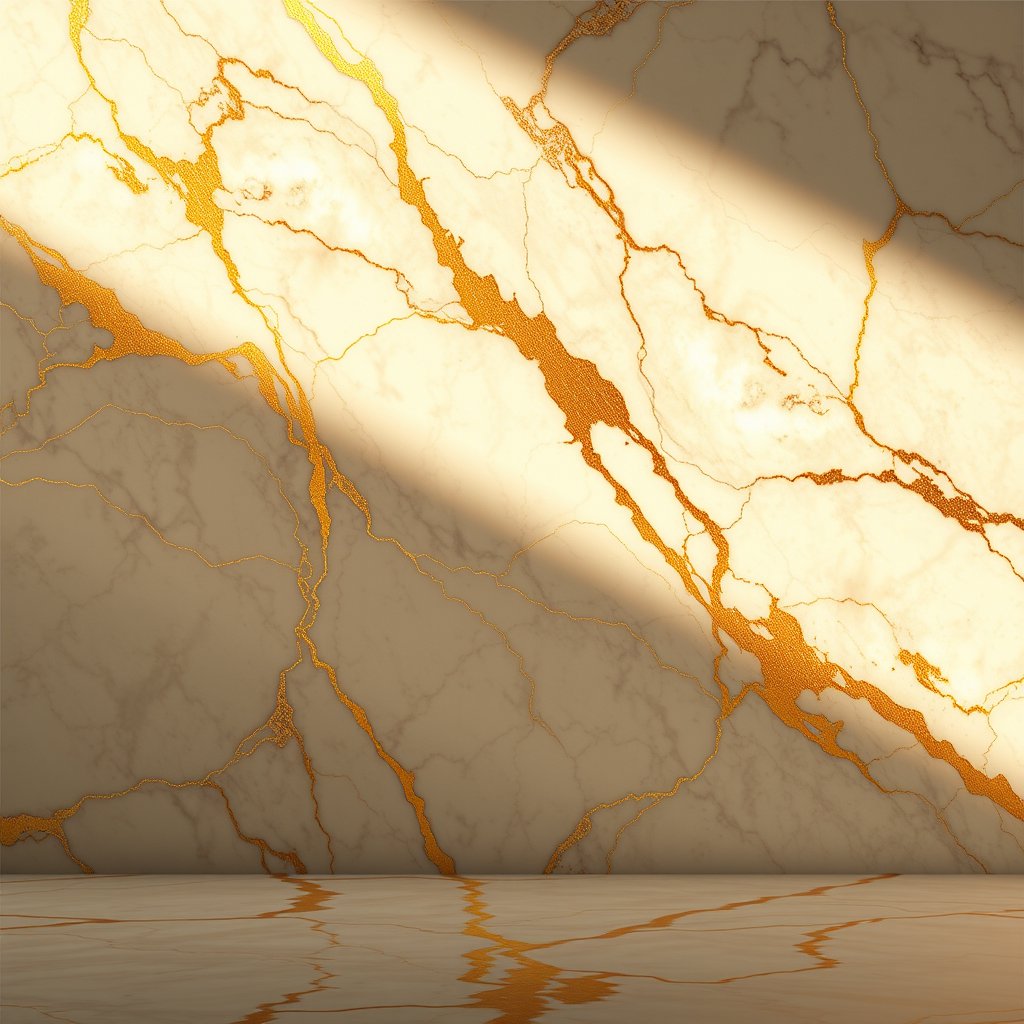 a marble texture with gold veins, luxury background, golden hour lighting, warm tones, atmospheric