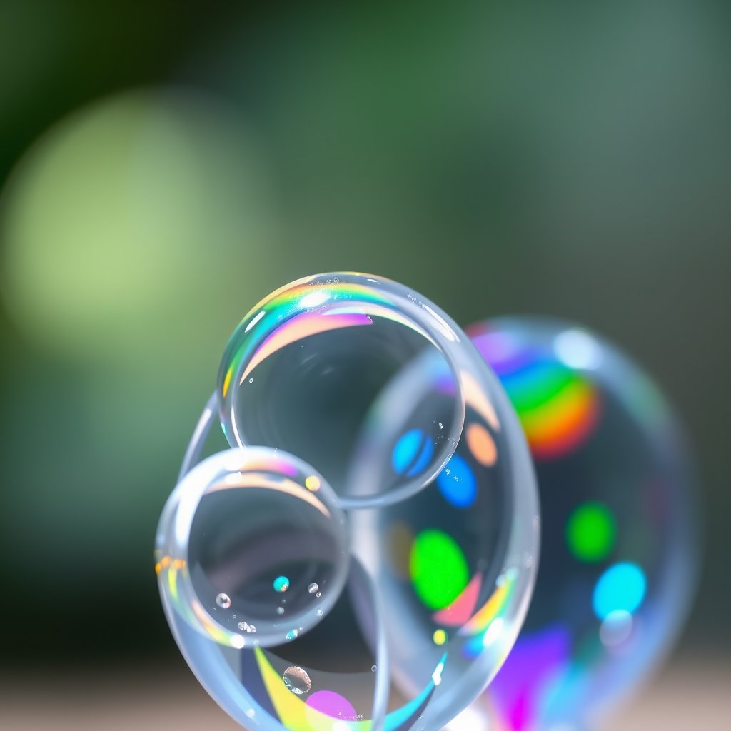an abstract glass shapes with rainbow refraction, soft natural light, shallow depth of field, bokeh