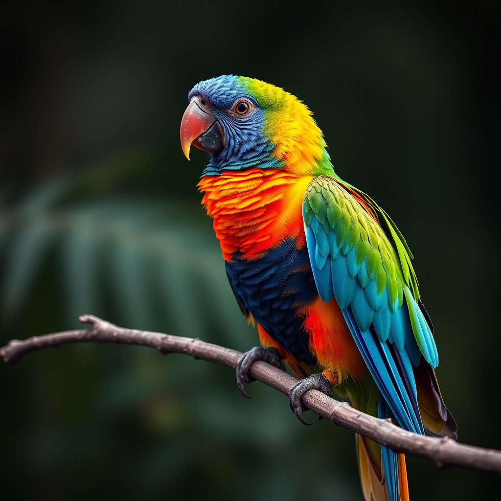 a colorful tropical parrot on a branch, ultra realistic, crisp details, studio quality