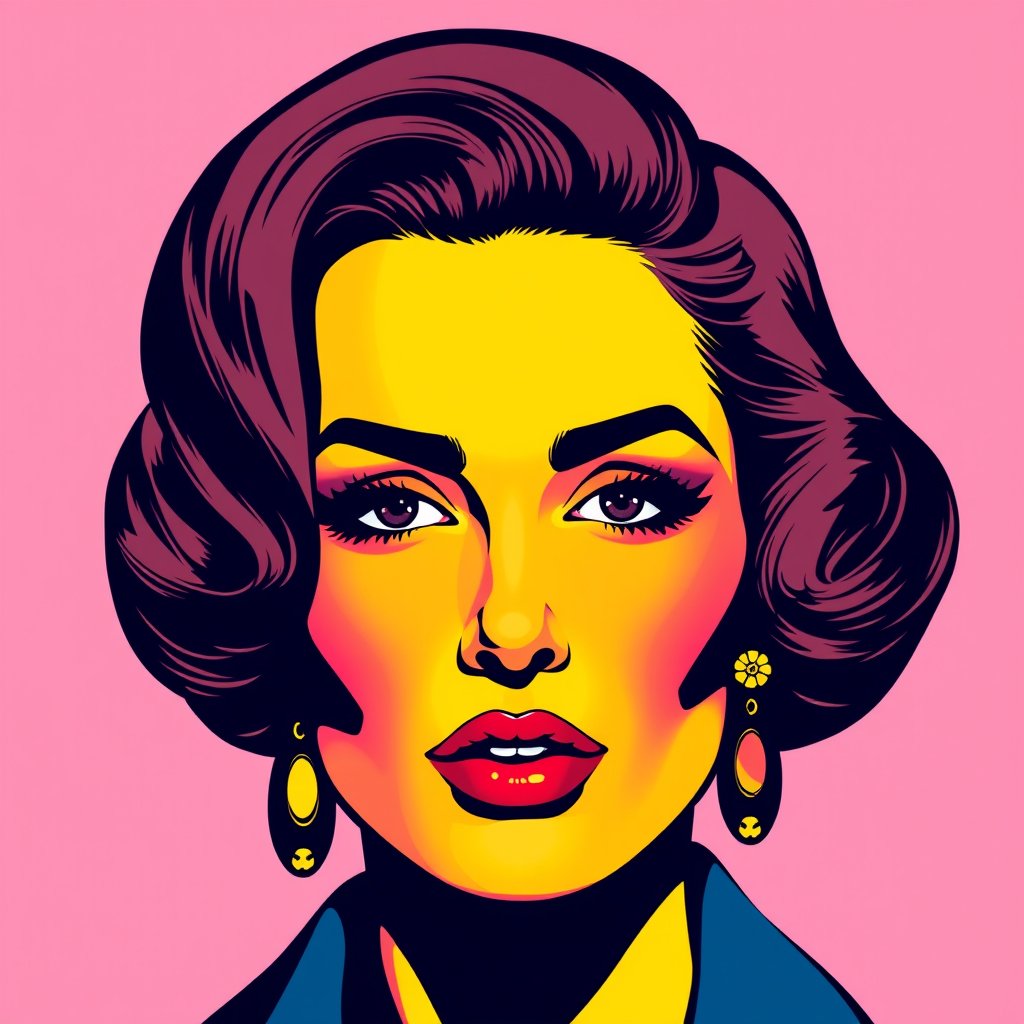 a vibrant pop art portrait with bold colors, minimalist composition, clean background, elegant