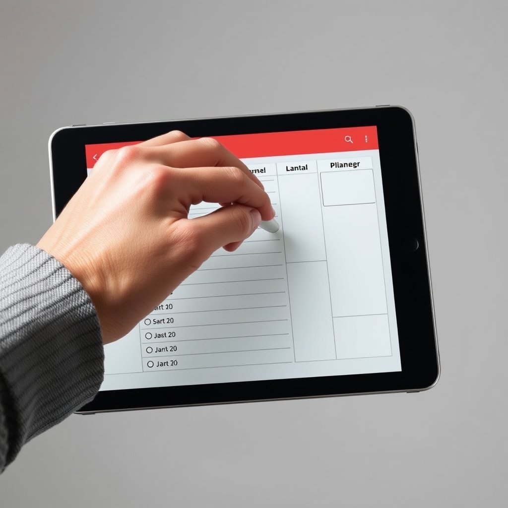 ipad checking planner no hand, no background, ultra realistic, crisp details, studio quality
