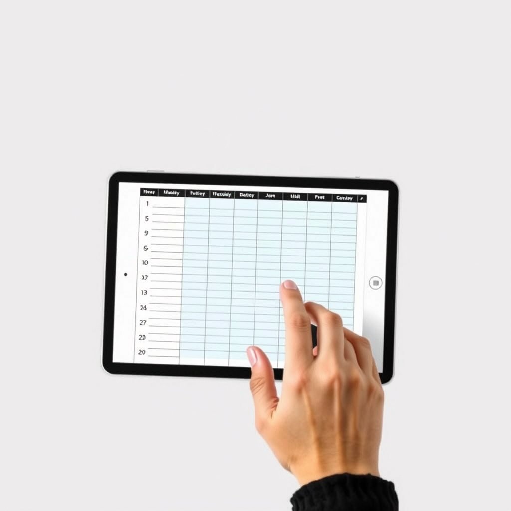 ipad checking planner with no hand, no background, minimalist composition, clean background, elegant
