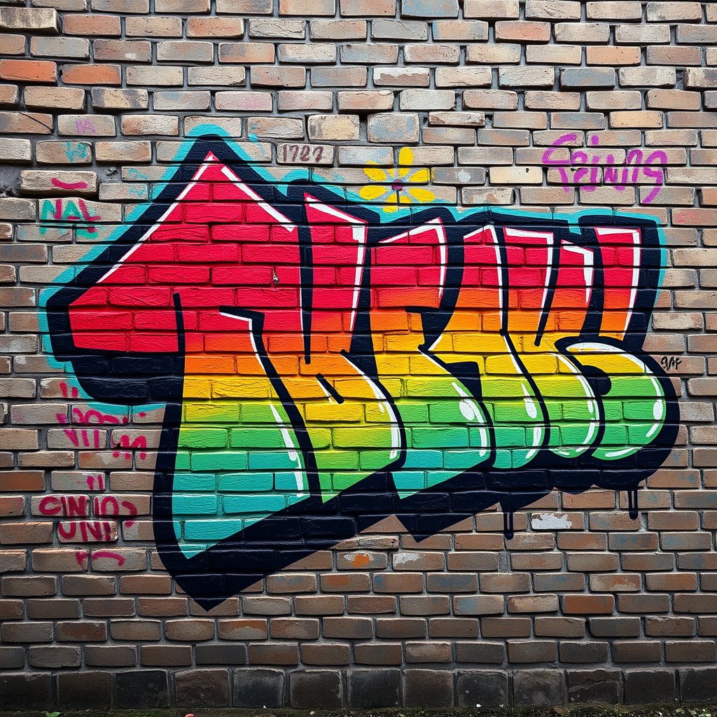 a colorful graffiti mural on a brick wall, ultra realistic, crisp details, studio quality
