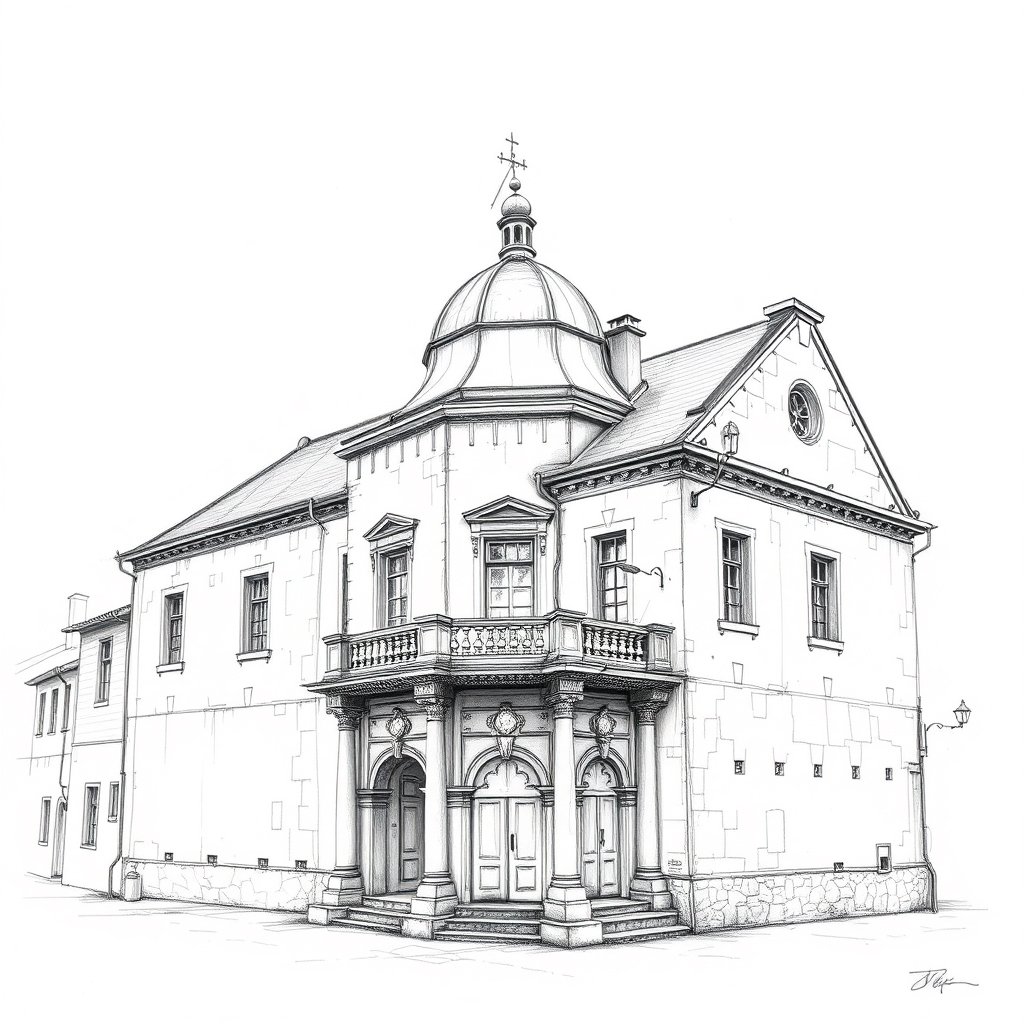 a detailed pencil sketch of an old building, highly detailed, 8k, professional photography, sharp focus