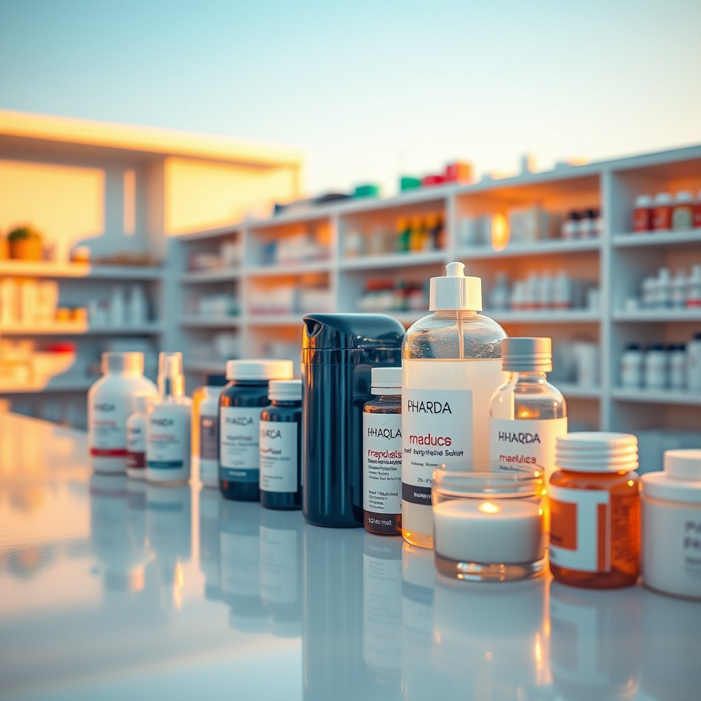 pharmacy products on a clean white background — Термометр инфракрасный, golden hour lighting, warm tones, atmospheric