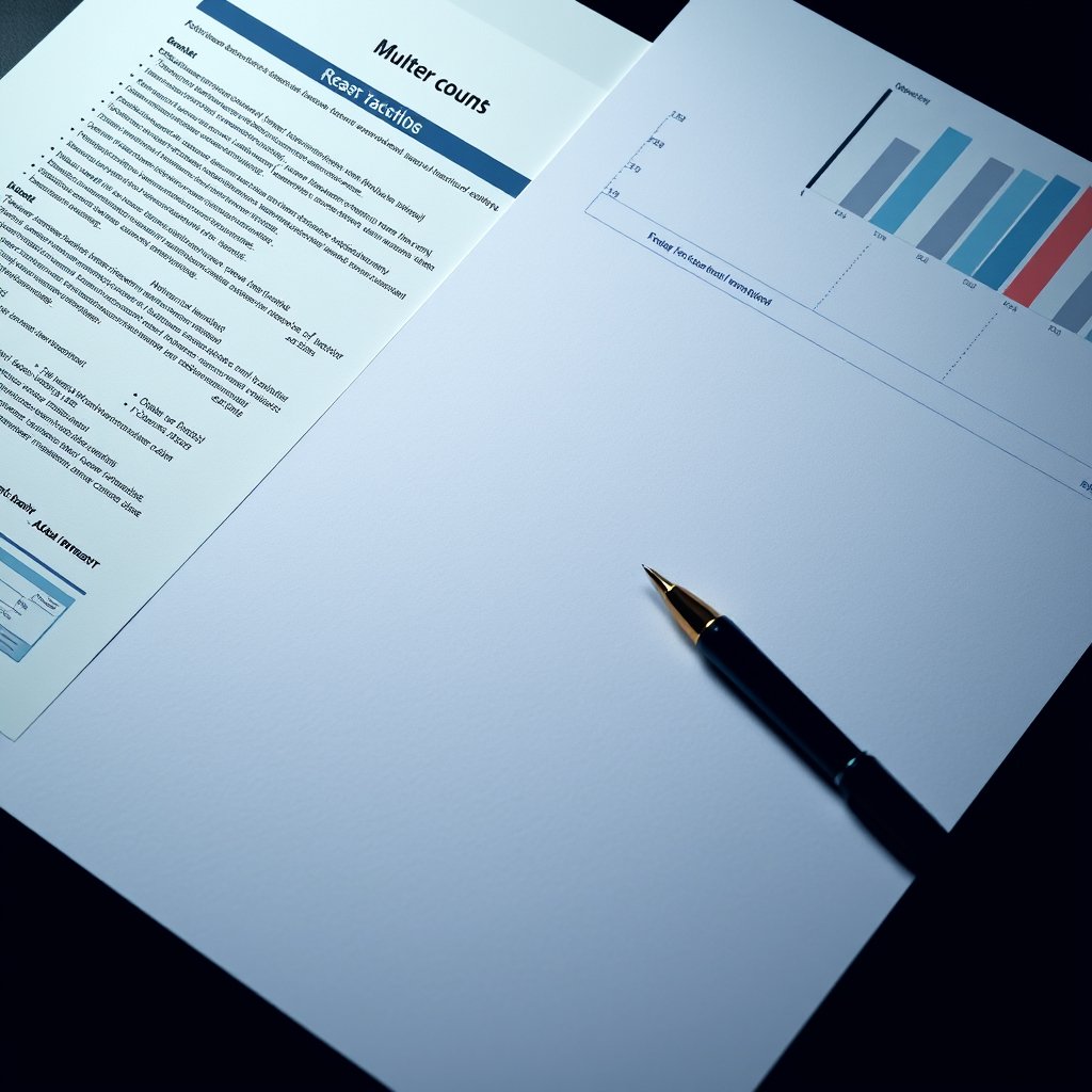 a clean flat-lay of business documents and pen, cinematic lighting, vibrant colors, dramatic atmosphere