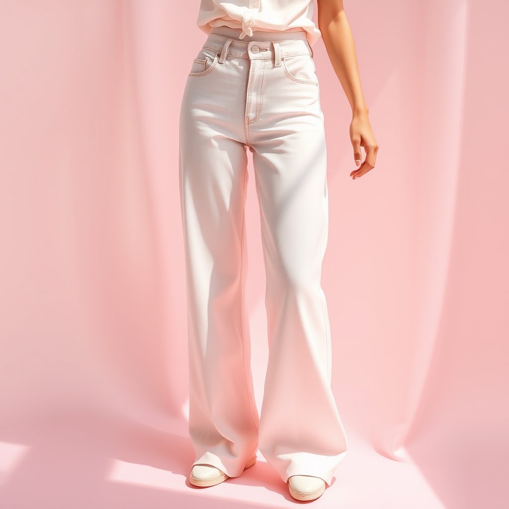 jeans or trousers, bright and airy, pastel tones, dreamy aesthetic