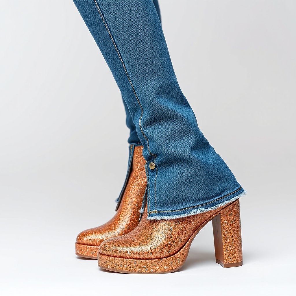 Falda Denim Glitter
Minifalda de mezclilla con aplicaciones de glitter y tachas. Ideal para combinar con calentadoras y botas plataforma., ultra realistic, crisp details, studio quality