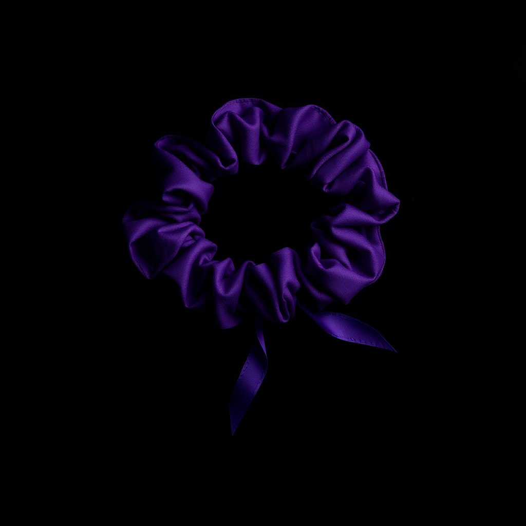 top view
purple scrunchie
no background, moody lighting, high contrast, fine art photography