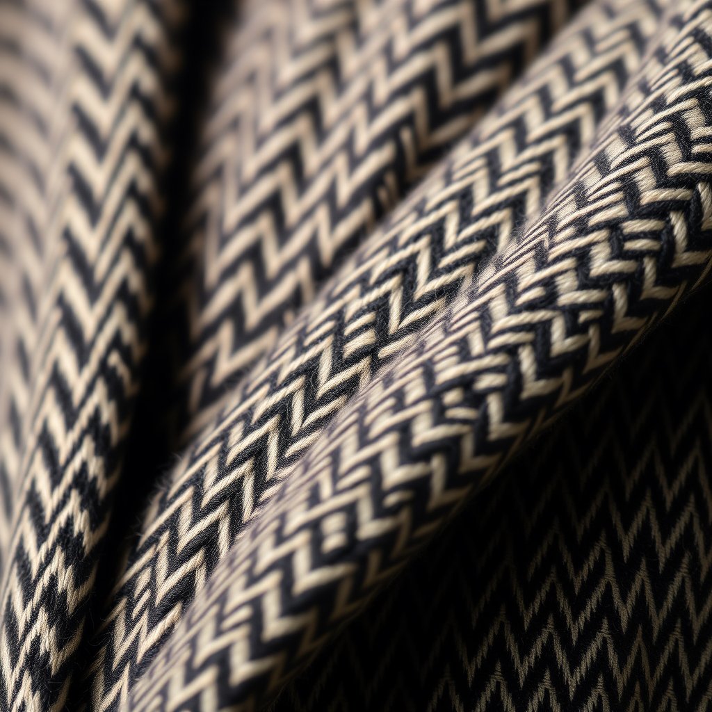wool coat fabric detail, herringbone texture, highly detailed, 8k, professional photography, sharp focus