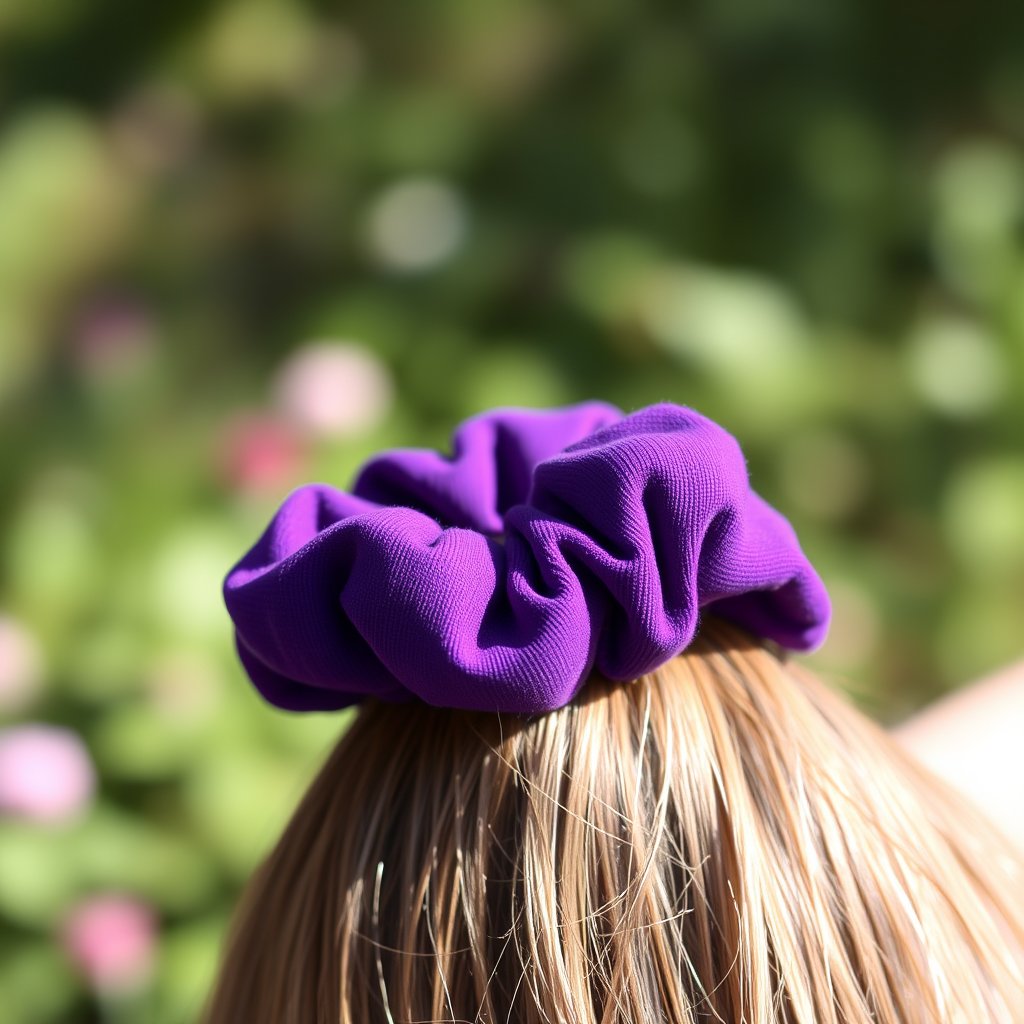 top view
purple scrunchie
no background, soft natural light, shallow depth of field, bokeh