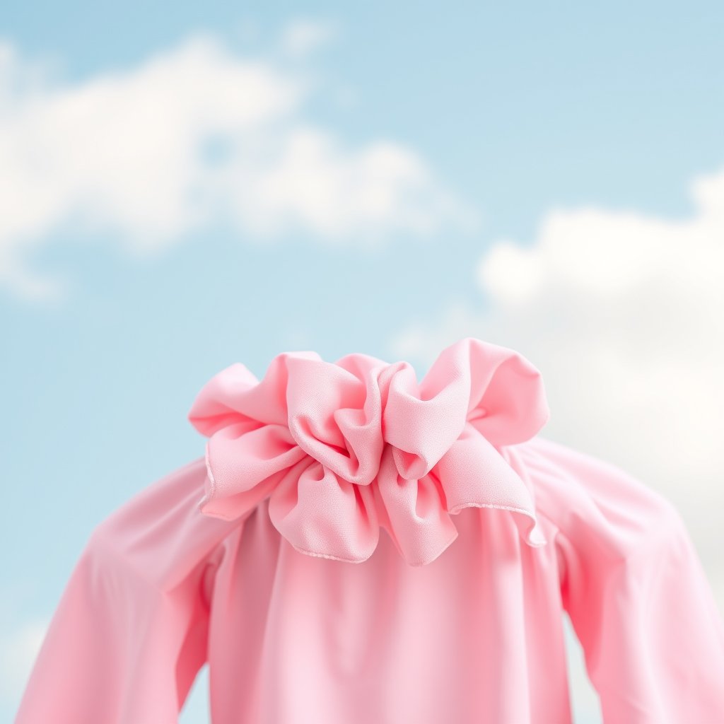 pink scrunchie TOP view
no background, bright and airy, pastel tones, dreamy aesthetic