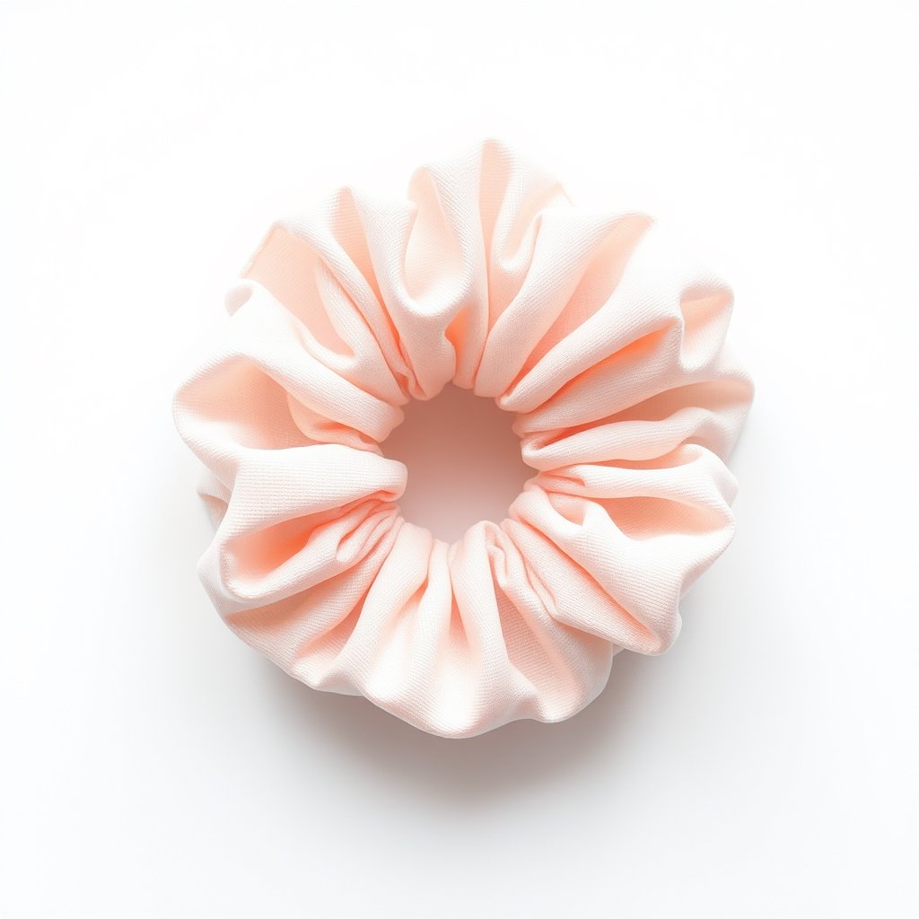 top view
white scrunchie
no background, bright and airy, pastel tones, dreamy aesthetic