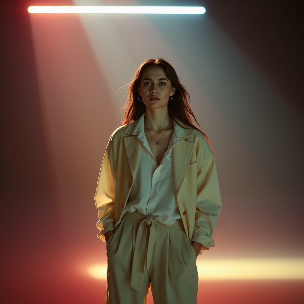 a minimalist capsule wardrobe in neutral tones, cinematic lighting, vibrant colors, dramatic atmosphere