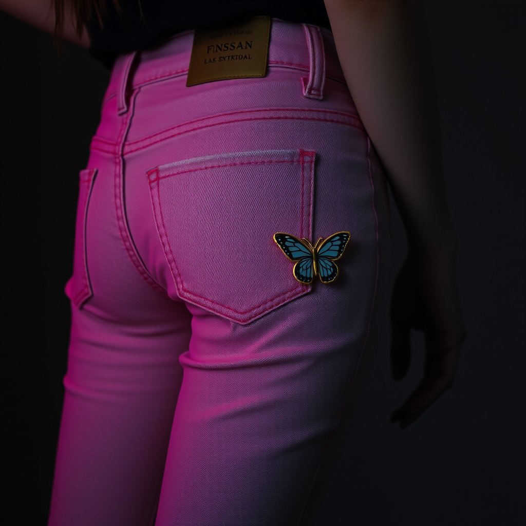 Jean Low Rise Rosa
El clásico jean de tiro bajo con lavado rosado y mariposas bordadas en el bolsillo. Denim stretch para que te muevas cómoda toda la noche., moody lighting, high contrast, fine art photography
