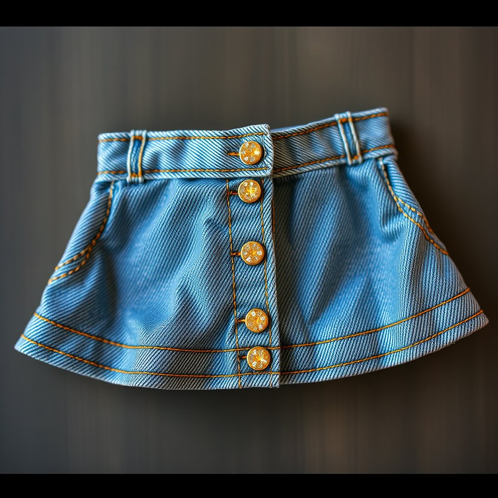 Falda Denim Glitter
Minifalda de mezclilla con aplicaciones de glitter y tachas., highly detailed, 8k, professional photography, sharp focus