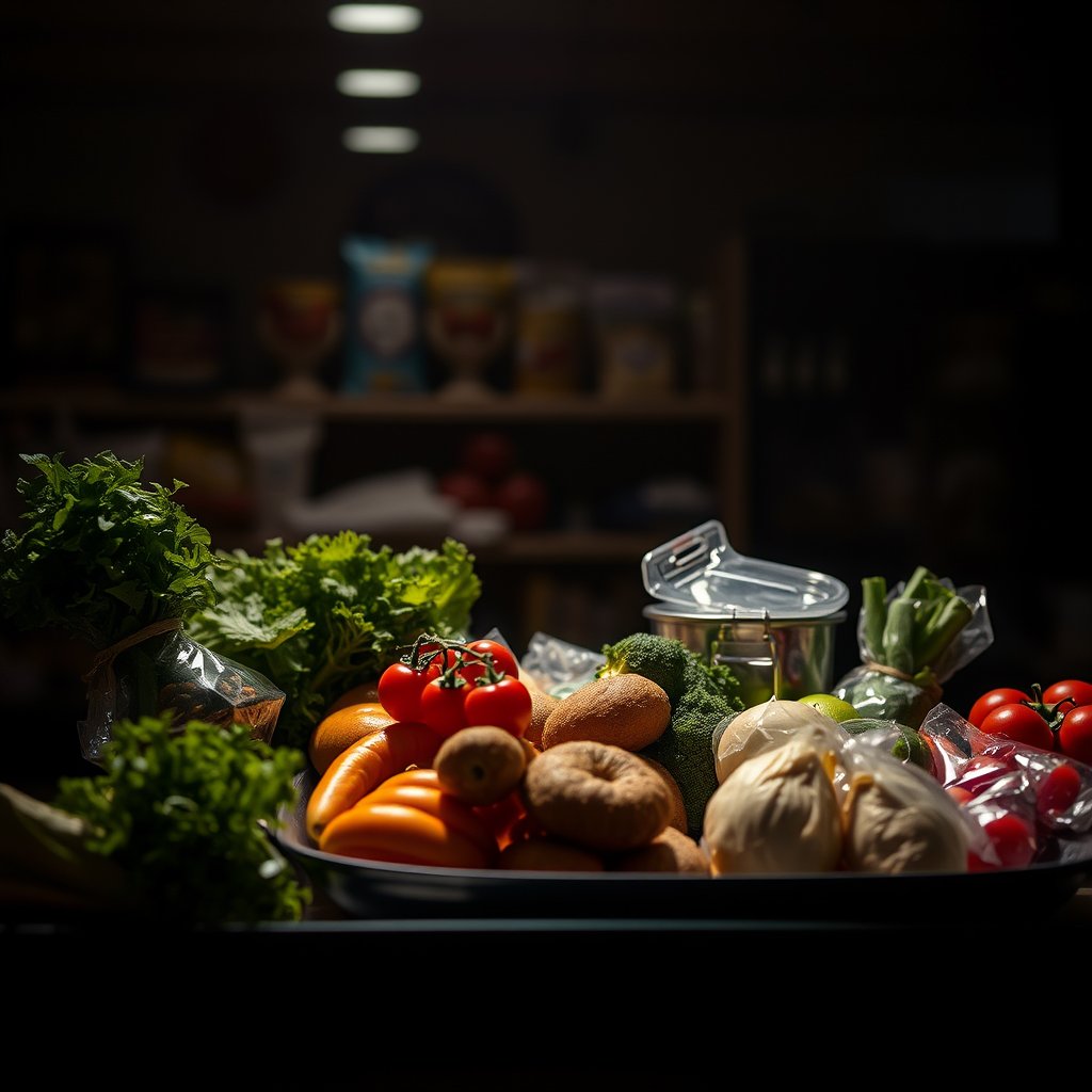 food grocery item product fresh, moody lighting, high contrast, fine art photography