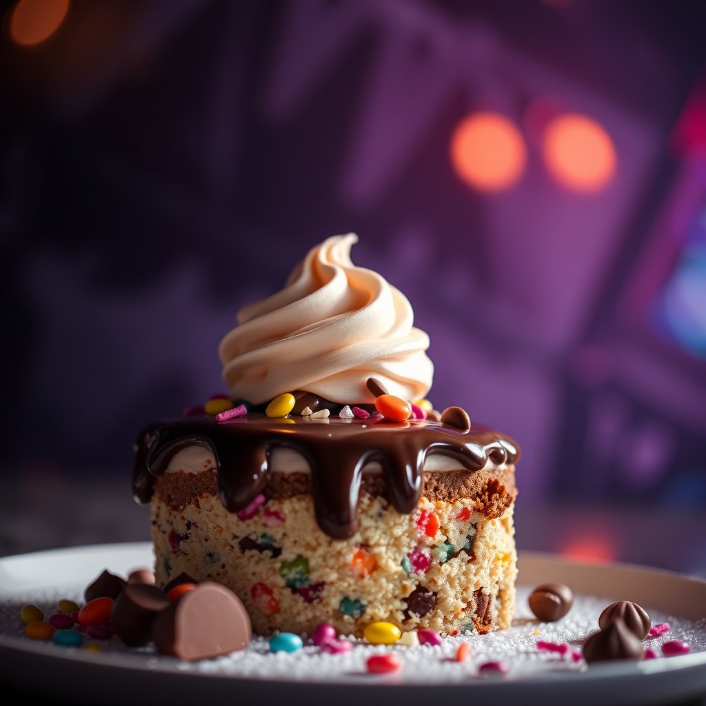 food sweets dessert candy chocolate, cinematic lighting, vibrant colors, dramatic atmosphere