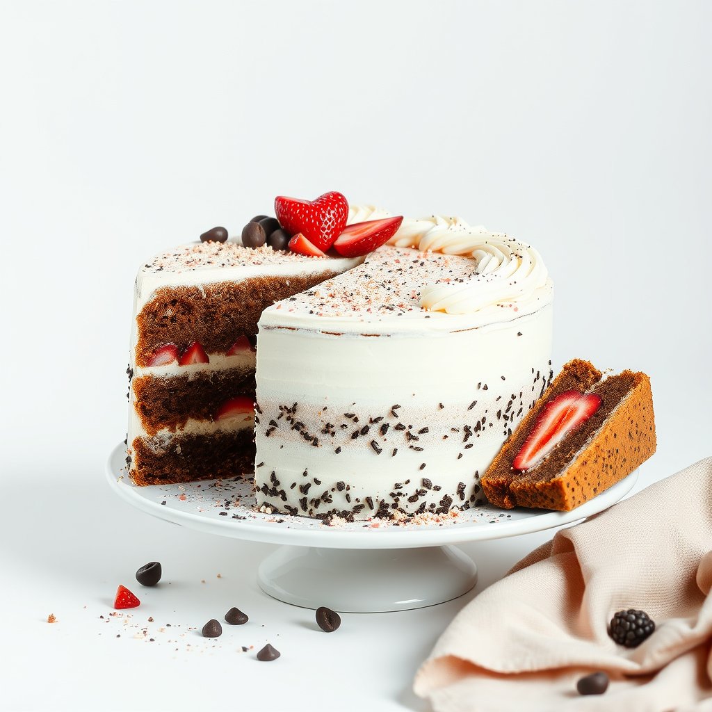 cholate full cake and bakery, minimalist composition, clean background, elegant