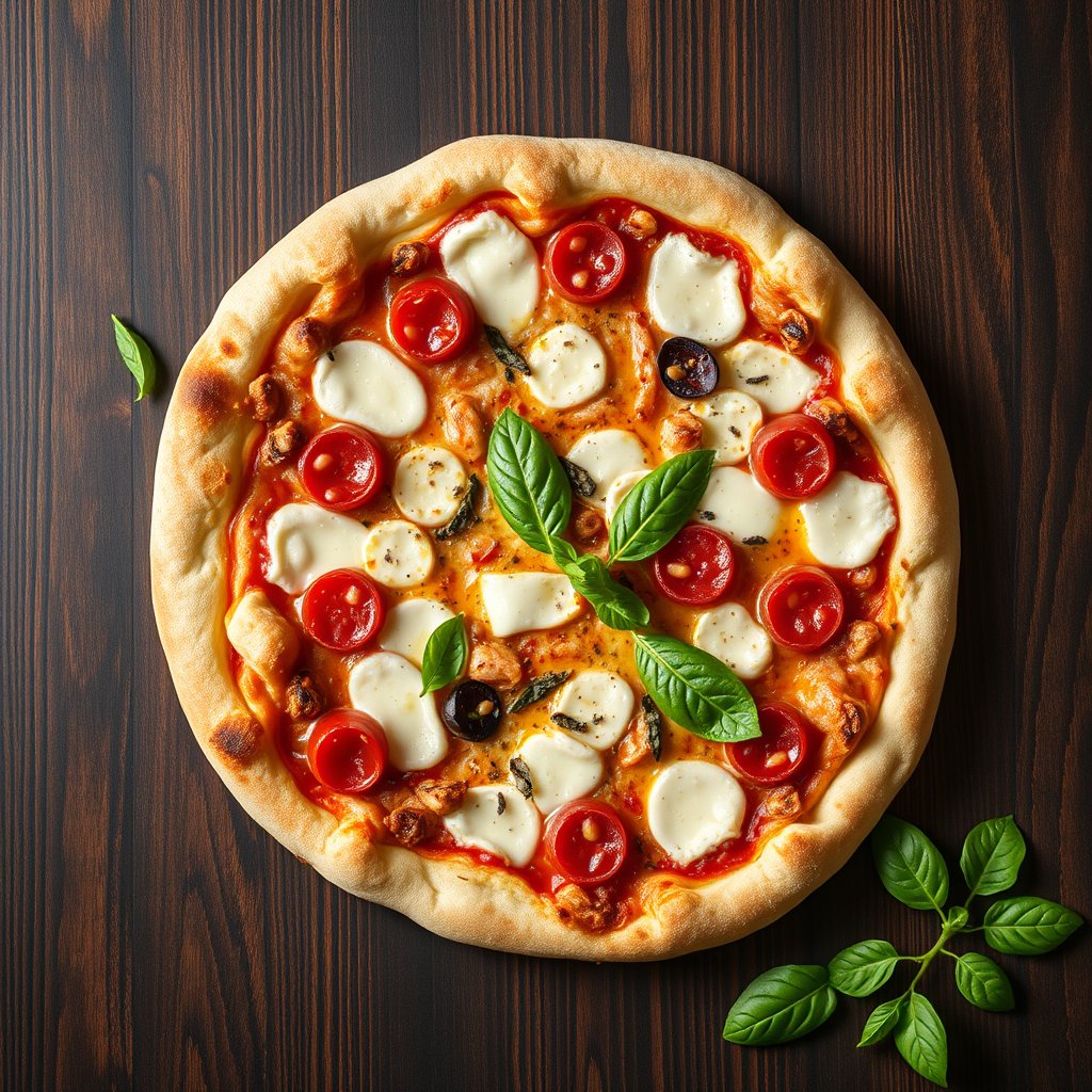 italian pizza, top view, food photography — Пиццерия «Forno», ultra realistic, crisp details, studio quality