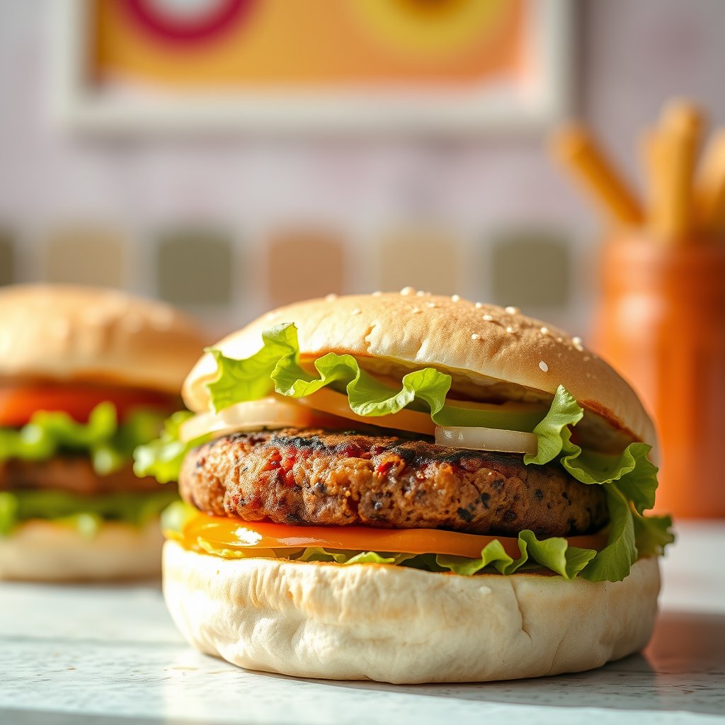 food burger sandwich meat patty, bright and airy, pastel tones, dreamy aesthetic