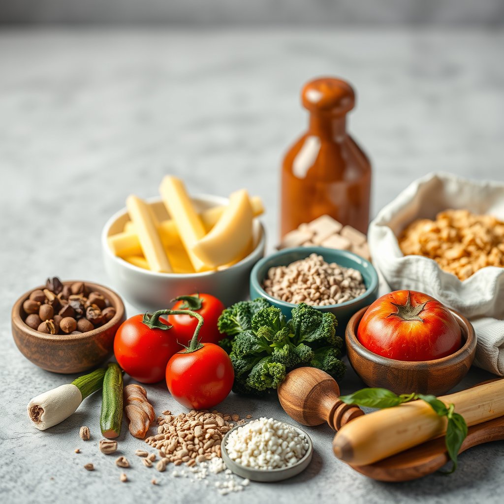 nutritious food ingredients flat lay, highly detailed, 8k, professional photography, sharp focus