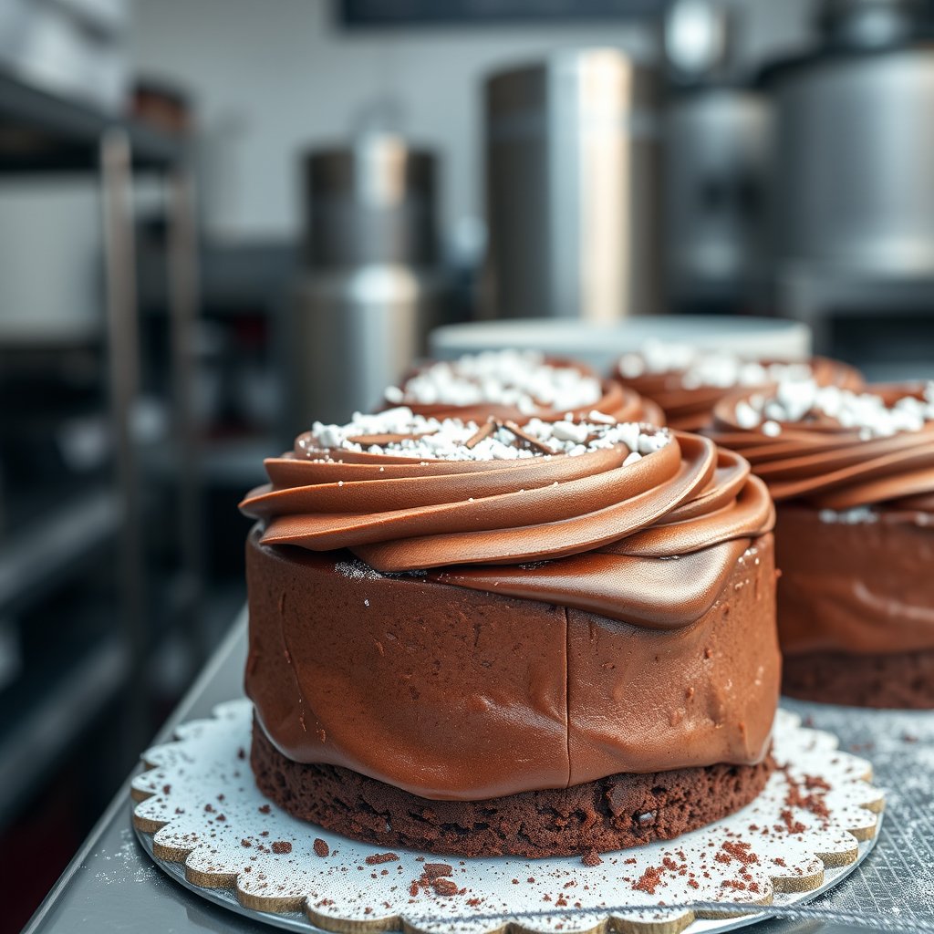 chocolate cake, in bakery , choclate frosting, highly detailed, 8k, professional photography, sharp focus