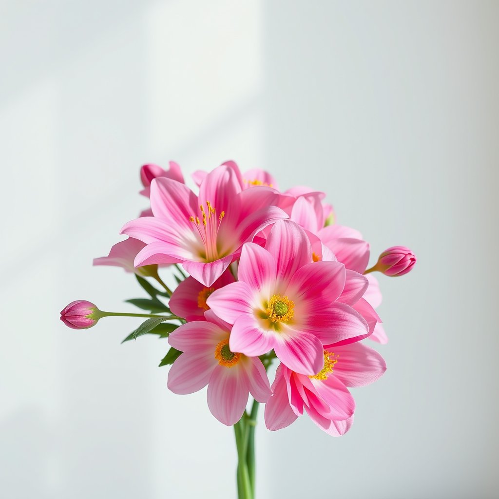 fresh flower bouquet, soft daylight, minimal background — Монобукет из пионовидных роз, ultra realistic, crisp details, studio quality