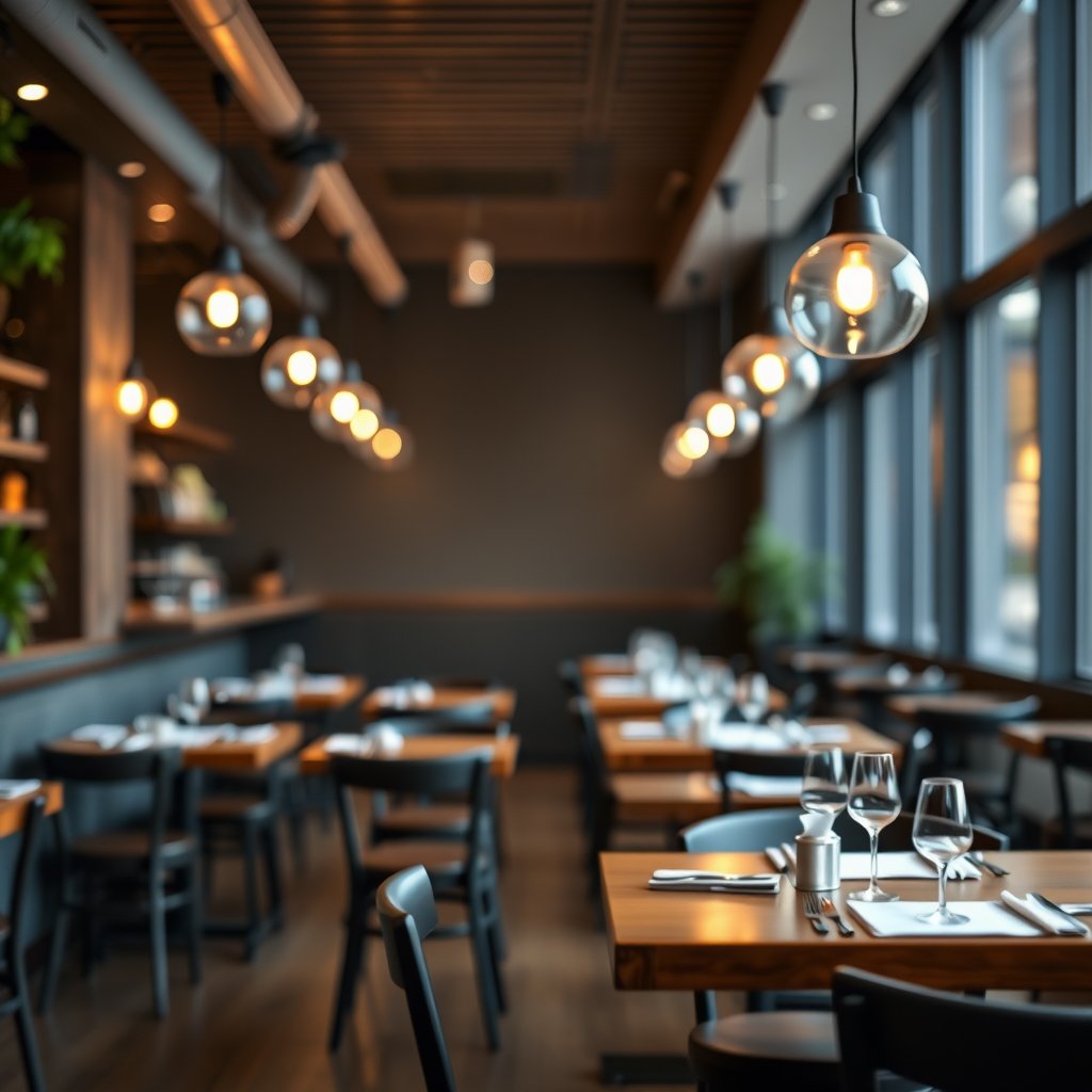 Empty restaurant bookings screen cutout placeholder with primary color #183D29, soft natural light, shallow depth of field, bokeh
