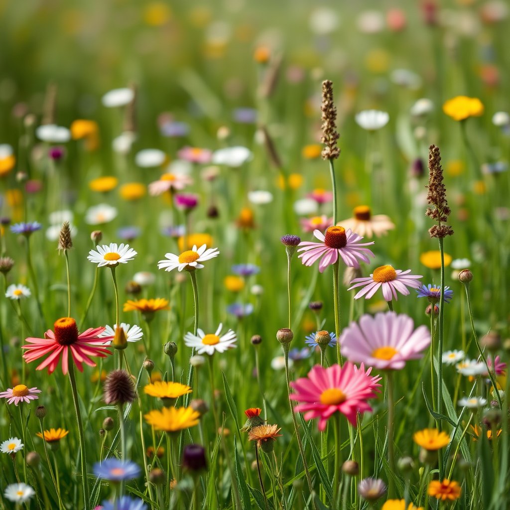 a field of wildflowers in full bloom, meadow at spring, ultra realistic, crisp details, studio quality