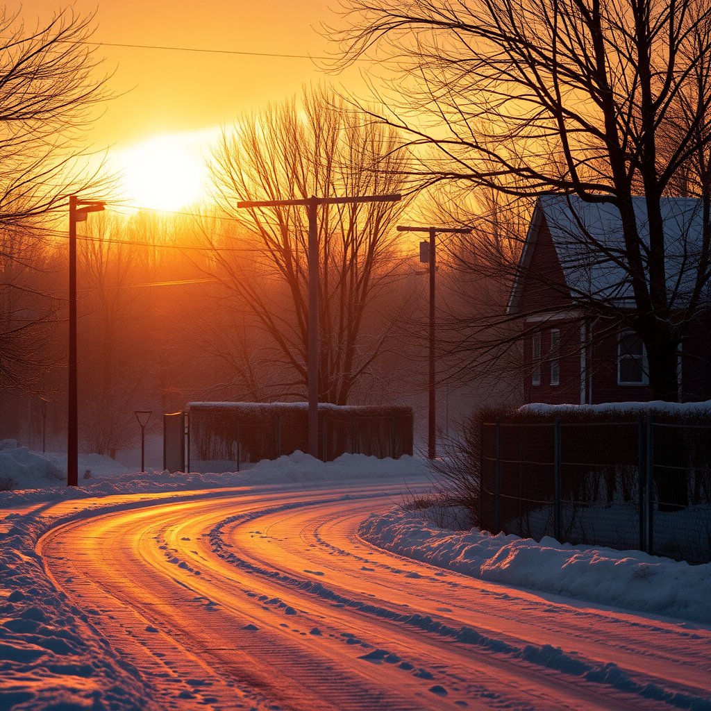 imagen que represente el invierno, golden hour lighting, warm tones, atmospheric